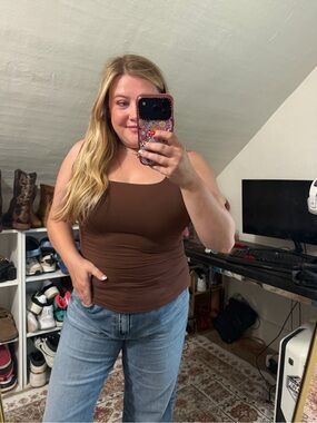 Brown Square-Neck Tank Top Size XL